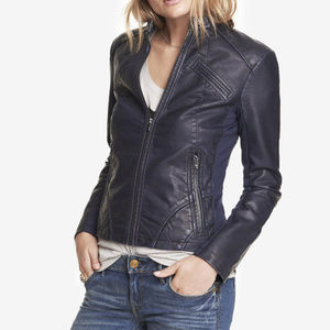 Express Minus the Leather Moto Jacket - Navy Blue